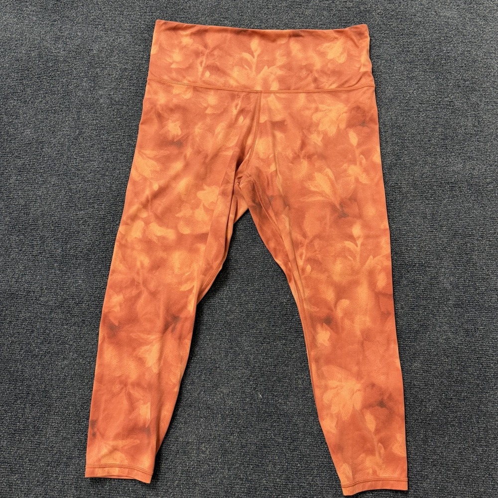 Athleta Leggings Womens 1X Orange Elation High Rise Ankle Floral Yoga Pocket